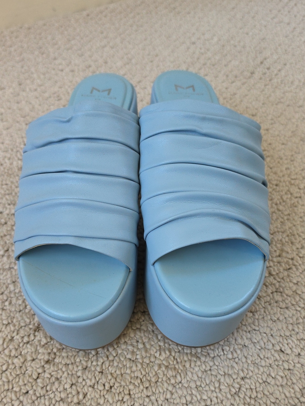 Marc Fisher Pastel Blue Ruched Platform Slide Mules